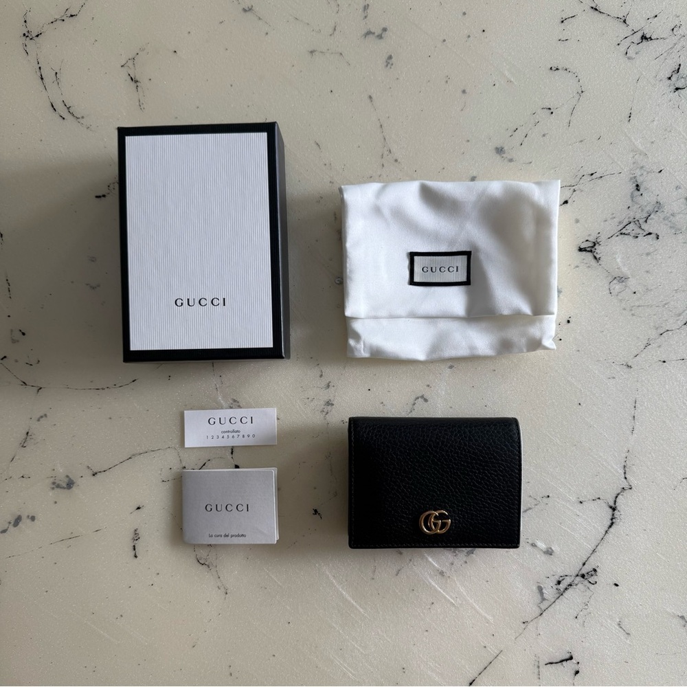 GUCCI GG Marmont Black Leather Card Case Wallet Full Set